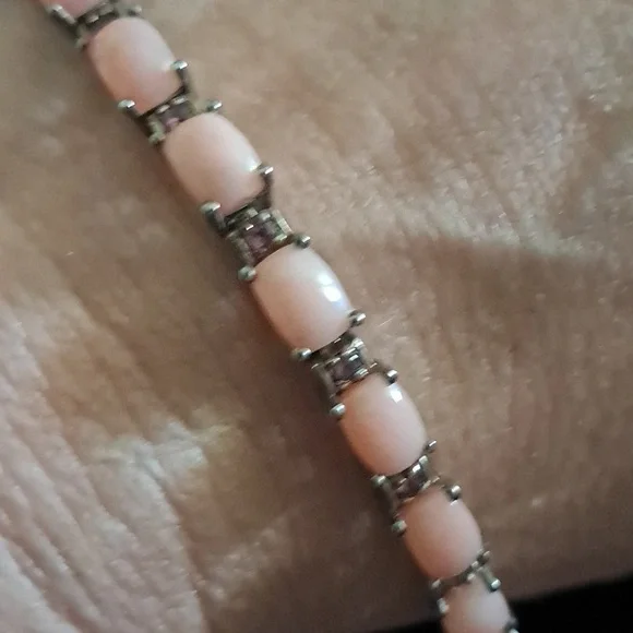 Peruvian Pink Opal & Orissa Rhodolite Garnet Tennis Link Style Bracelet. - Picture 11 of 11